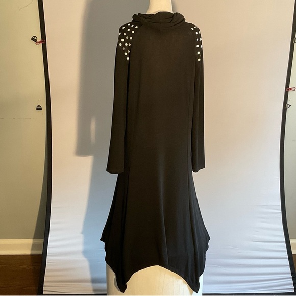 Blooming Rose Witchy 2X Black Jersey Maxi Dress Silver Dot Trim Bat Wing Hem - Picture 8 of 15